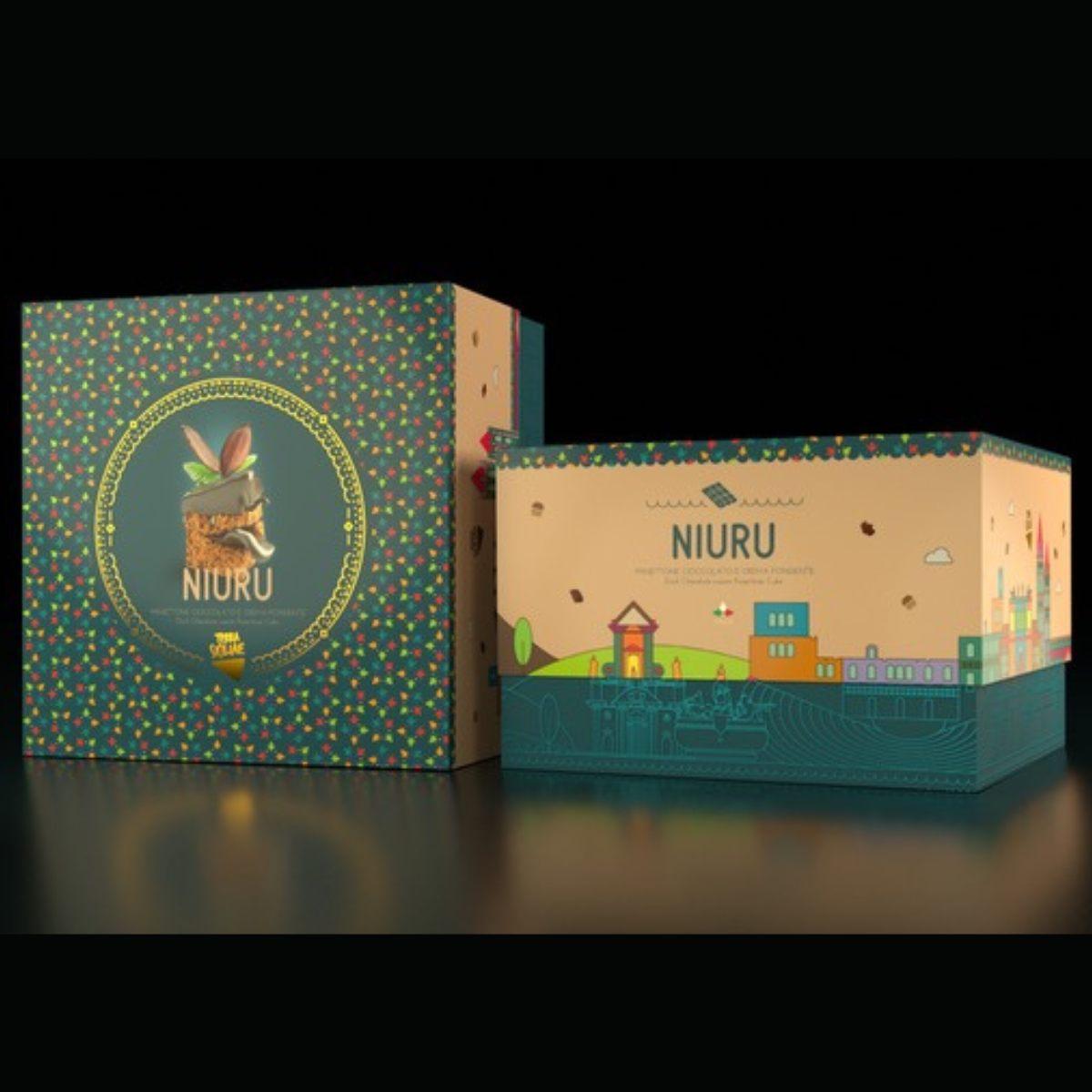 NIURU - Panettone Artigianale al Cacao e Crema Cioccolato Fondente, 1000 g